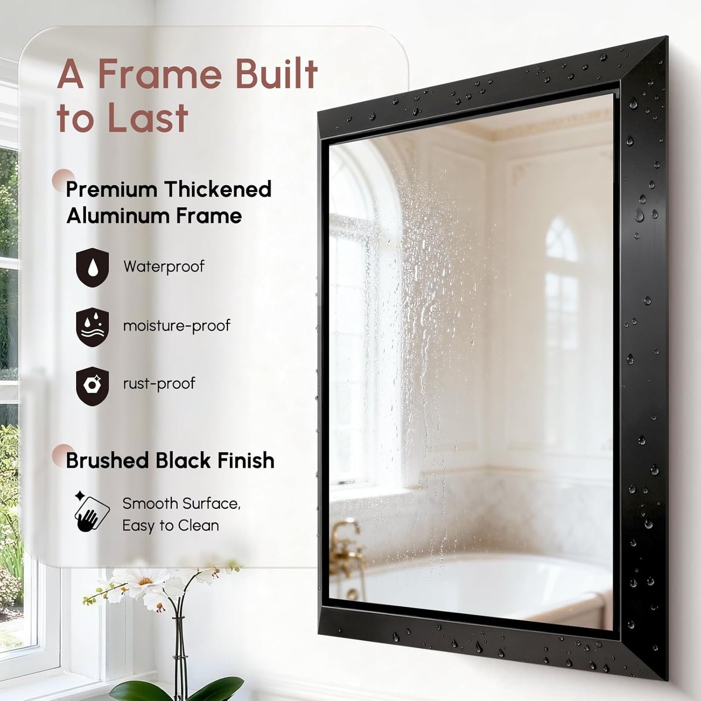 USHOWER Black Bathroom Mirrors for Over Sink, 24x36 Inch Beveled Rectangular Bathroom Vanity Mirror, Brushed Thick Aluminum Framed, Anti-Rust, 4mm Copper-Free Silver Wall Mirror