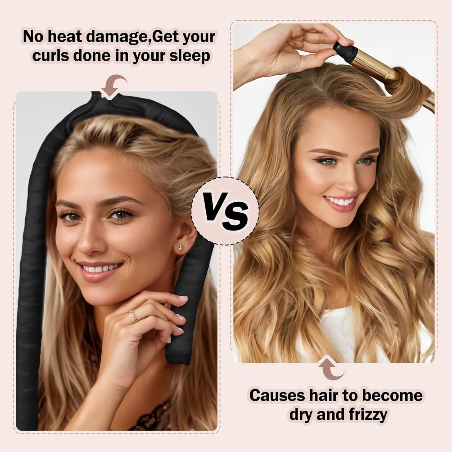 Heatless Hair Curler,Blowout Heatless Curls Overnight,No Heat Curling Rod Set with Satin Bonnet for Sleep in,Black