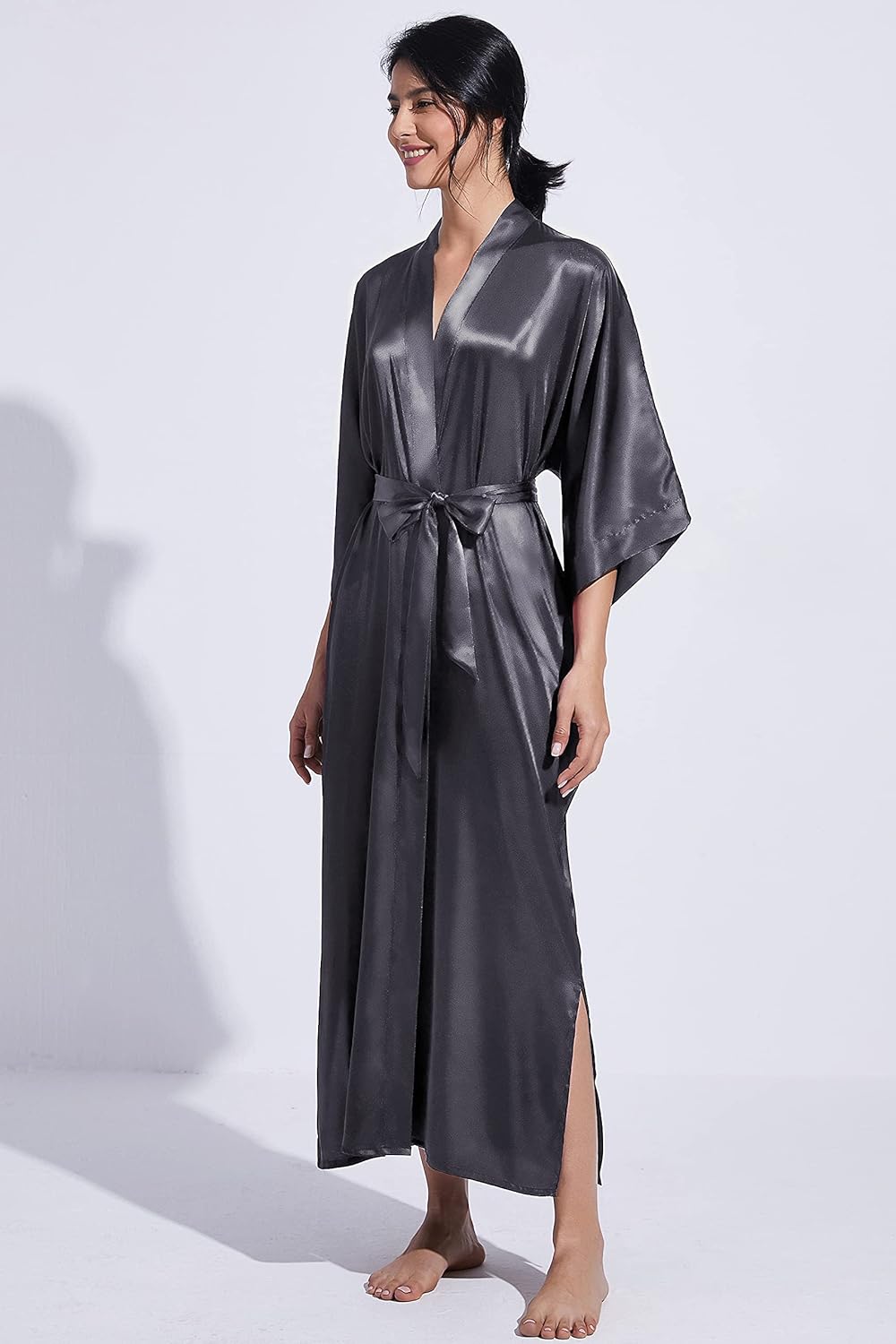 PRODESIGN Satin Kimono Robe Women Long Silky Kimono Bathrobe Sleepwear Wedding Bridesmaid Robe