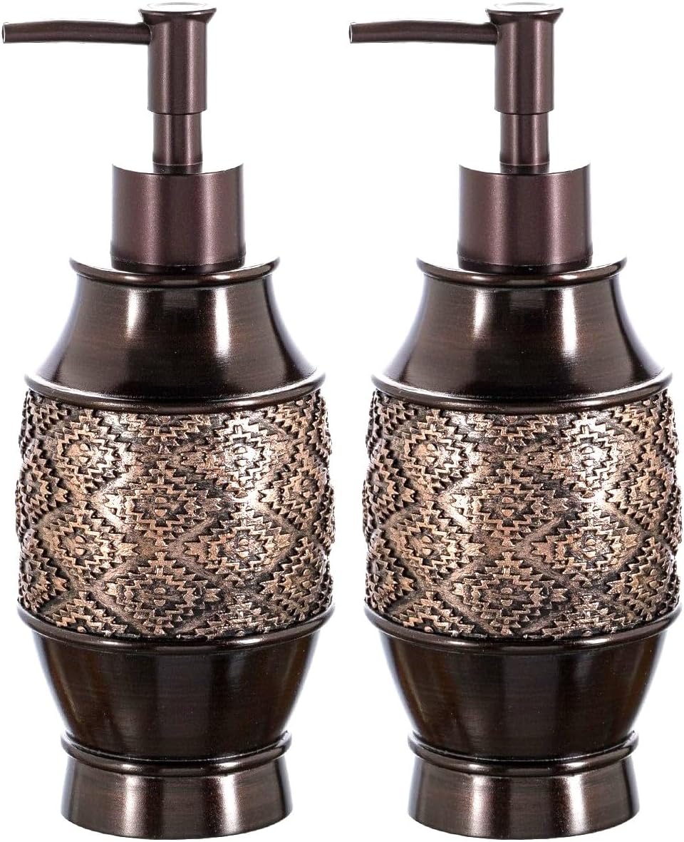 Creative Scents Dublin Brown Bathroom Soap Dispenser Set of 2 - Decorative 8 Oz. Hand Soap and Lotion Dispenser Set with Durable Matching Pumps - Brown Bathroom Accessories Sets Countertop