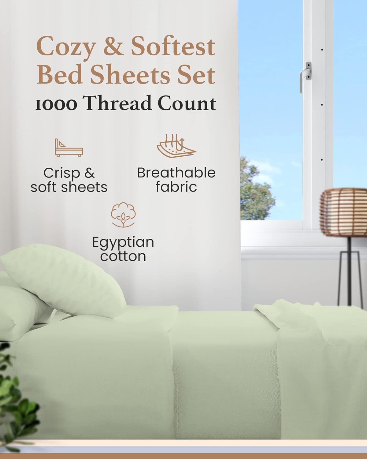 4 Pc Sage Twin Sheet Set for Twin Mattress, Egyptian Cotton Twin Bed Sheets for Twin Size Bed, Soft Breathable 16 Inch Deep Pocket Twin Bed Set - 1 Fitted Sheet, 1 Flat Sheet & 2 Pillow Case