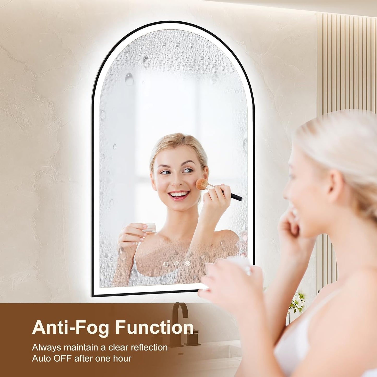 Arched LED Bathroom Mirror 24"x36", Black Bathroom Mirror with Lights-Anti-Fog, Dimmable-LED Mirror for Bathroom,3 Colors
