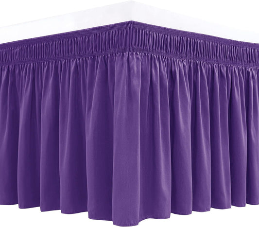 Biscaynebay Wrap Around Bed Skirts for Full & Full XL Beds 15" Drop, Purple Adjustable Elastic Dust Ruffles Easy Fit Wrinkle & Fade Resistant Silky Luxurious Fabric Machine Washable