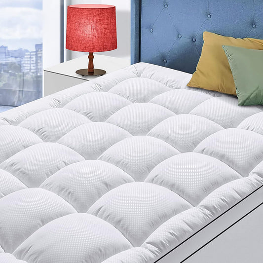 Full Size Mattress Topper for Back Pain, Cooling Extra Thick Mattress Pad Cover with 8-21 inch Deep Pocket, Plush Pillow Top Mattress Topper Overfilled with Down Alternative, Full Size, White