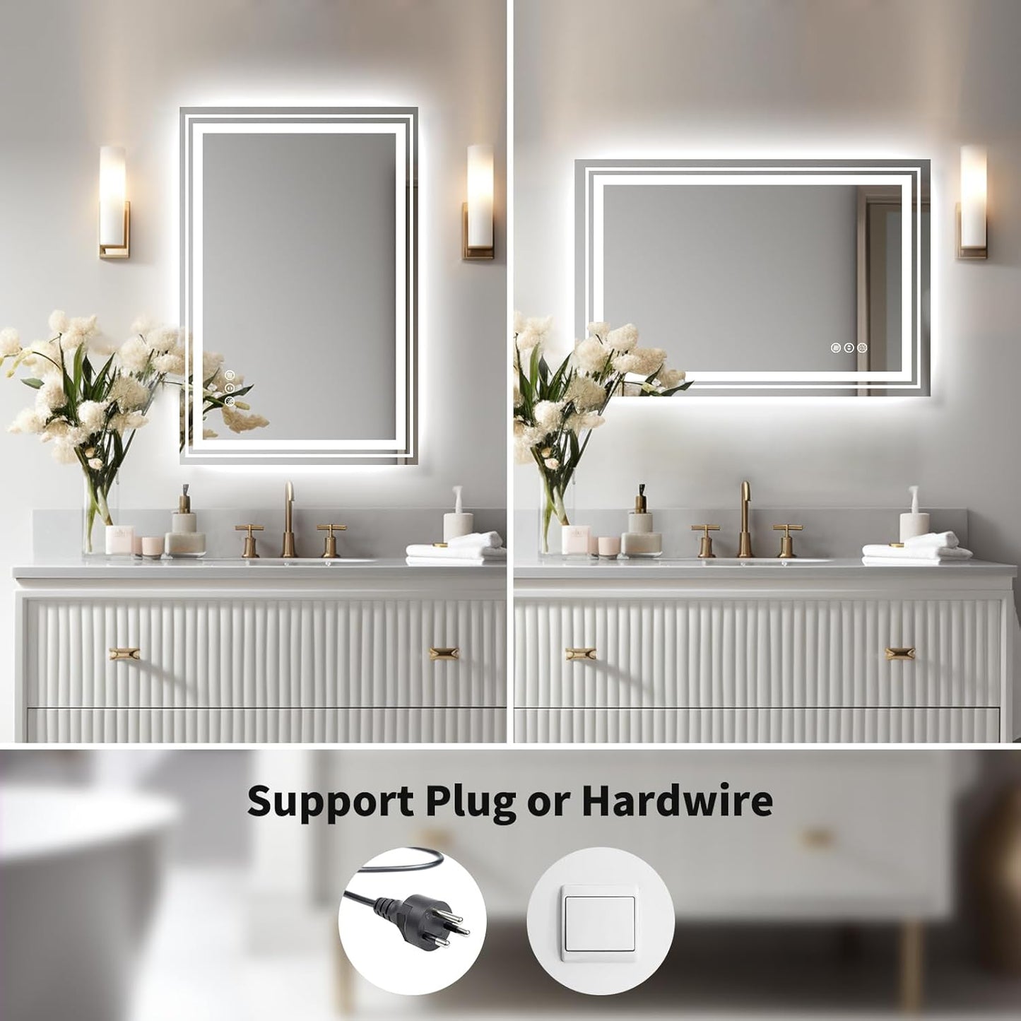 WTTY LED Bathroom Mirror with Backlit and Front Light, 23.6" X 31.5" Stepless Dimmable LED Mirror for Bathroom,Anti-Fog Lighted Bathroom Vanity Mirror Modern for Wall,Memory Function,Shatter-Proof