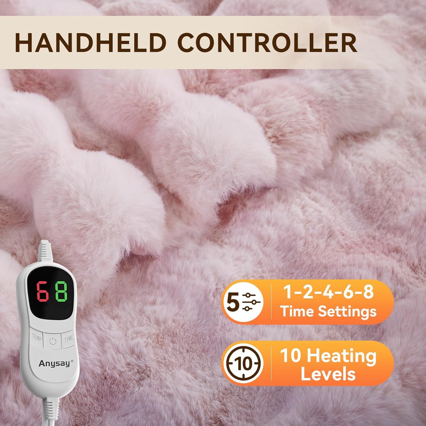Heated Blanket Throw with 1/2/4/6/8 Hours Auto-Off 10 Heat Level, 50'' * 60'' Cozy Faux Rabbit Fur Bubble Electric Blanket with Overheat Protection(Tie-Dye Pink)