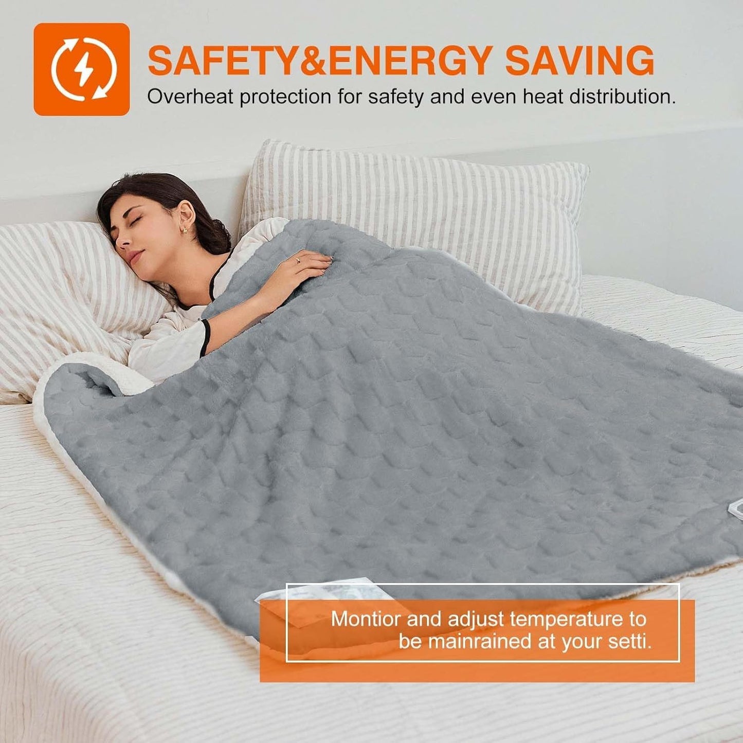 Electric Blanket, Heated Blanket with 6 Heat Levels & 10 Hours Auto Off, Soft Checked Flannel Fast Heating Blanket with ETL & FCC Certification (Gray, 90"X100")