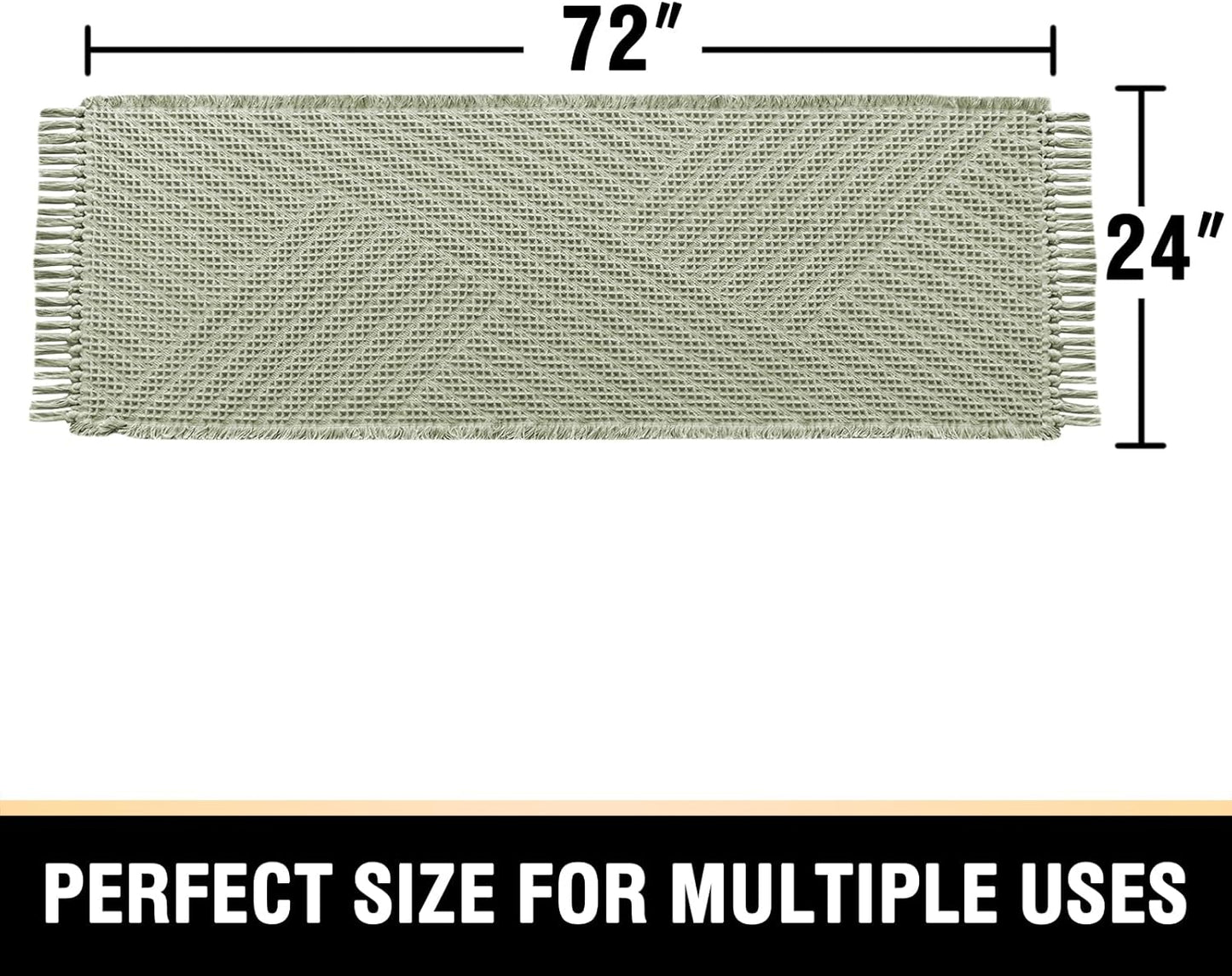 H.VERSAILTEX Waffle Bath Runner Rug Long Bath Mat Super Absorbent Boho Bath Rugs Non Slip Bath Runner for Bathroom Floor Machine Washable Dry Fast Bathroom Rugs with Tassels, 24" x 72", Sage