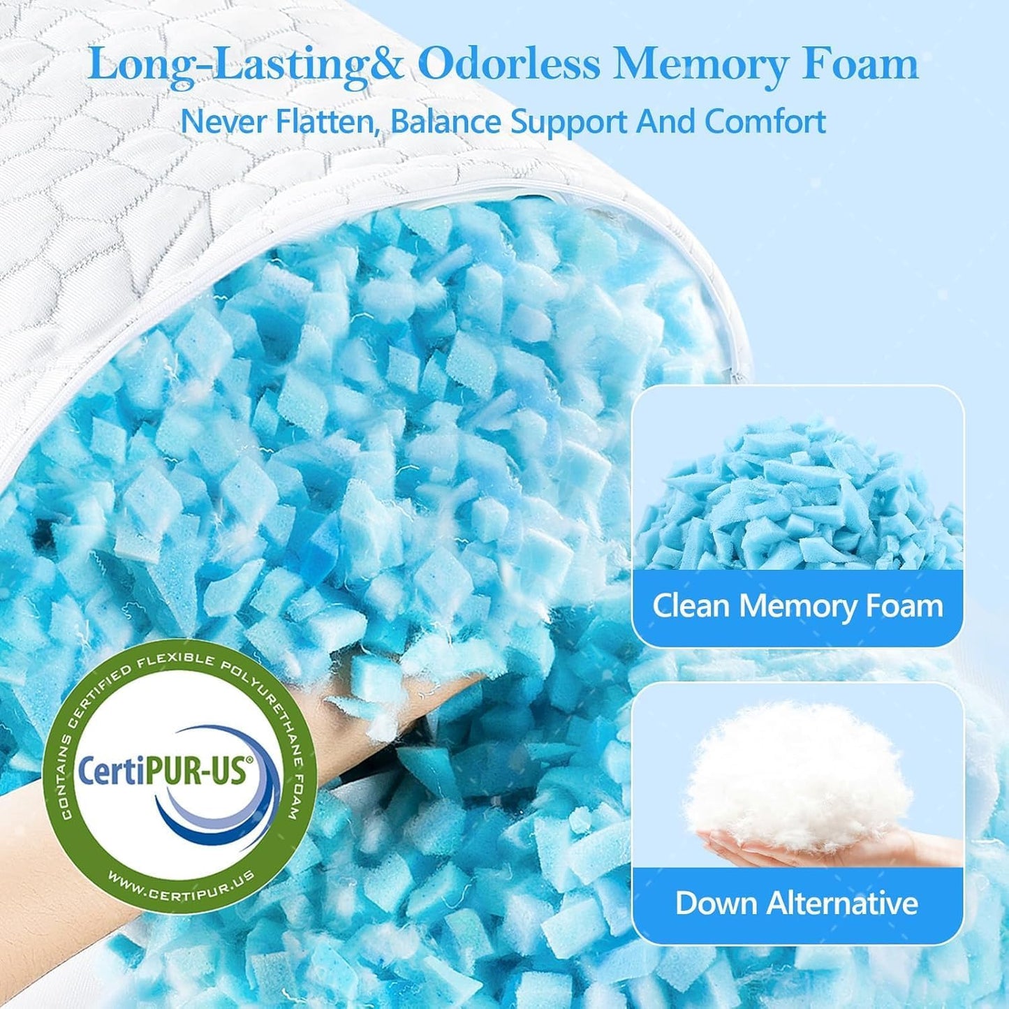 Cooling Bed Pillows Queen Size Set of 2, Shredded Memory Foam Pillows for Sleeping, Adjustable Firm Pillow for Side Back Stomach Sleepers, Gel Cool Pillow for Hot Sleepers Neck Support