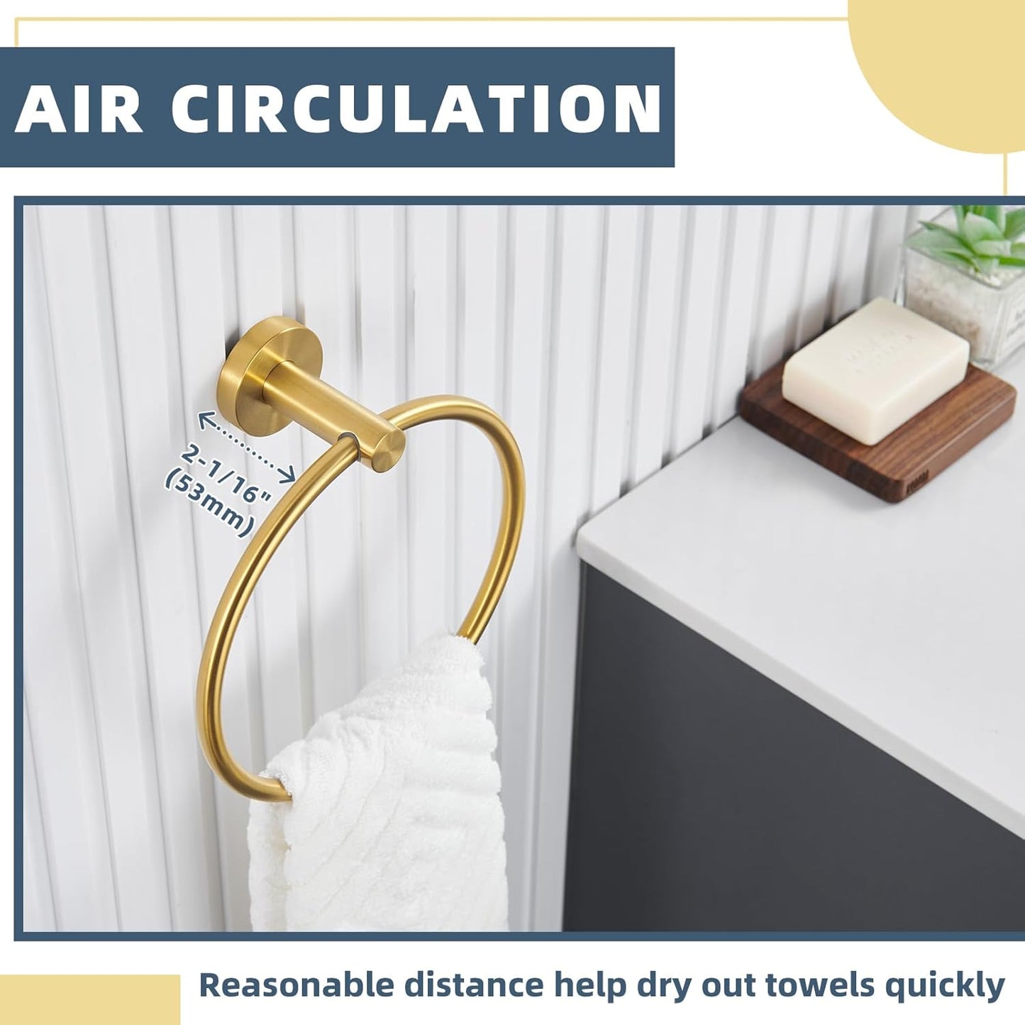 APLusee Brushed Gold 2 Pieces Bathroom Hardware Set, Hand Towel Ring and Toilet Paper Holder, 304 Stainless Steel Bath Accessories, Wall Mounted