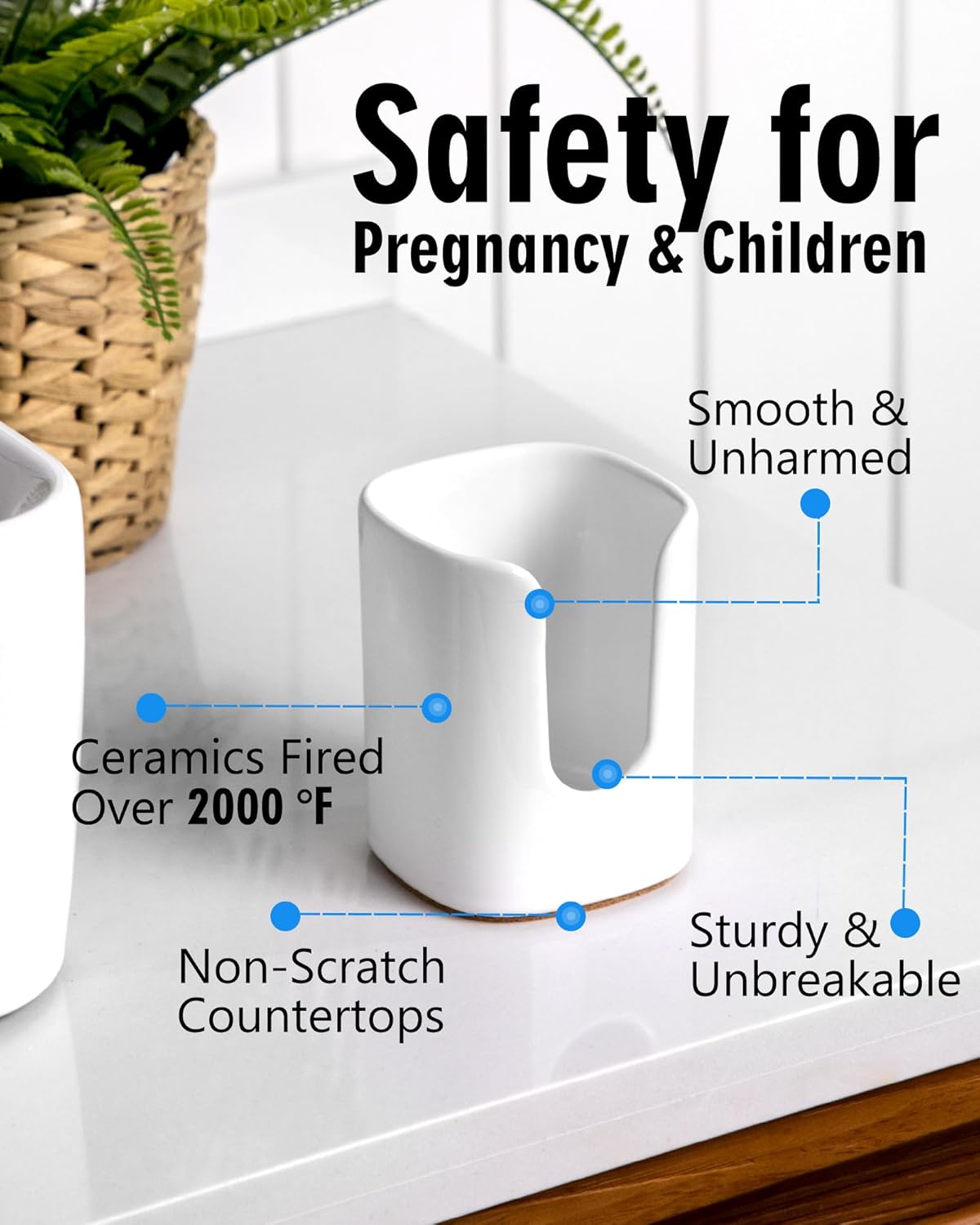 5 oz Square Ceramic Bathroom Cup Dispenser for Kids and Pregnancy - Disposable Paper Cup Holder for Mouthwash Cups on Bathroom Vanity Countertop (1 Pack, White)