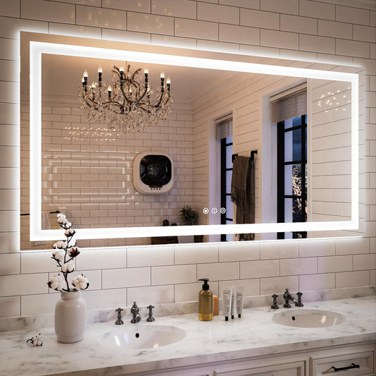 ISKM 60'' x 30'' LED Mirror for Bathroom Lighted Vanity Mirror for Wall Front Lights + Backlit LED Bathroom Mirror Anti-Fog Tempered Glass ETL Listed