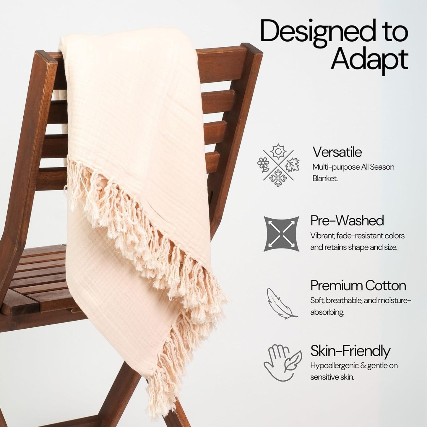 Salt Earth 100% Cotton Muslin Throw Blanket, Gauze Blanket 50"X60" Throw with Tassel 4 Layered for Couch, Bed, Living Room, Home,Lightweight & All Season Blankets & Throws, Skin Friendly (Parchment)