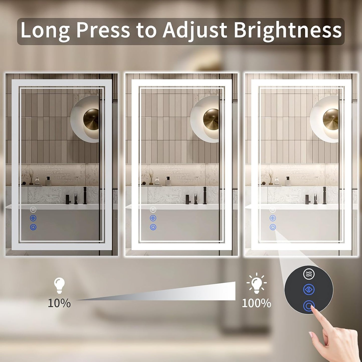 36"x40" LED Bathroom Mirror with Lights, Anti-Fog, Backlit + Front Lit, Dimmable, Led Vanity Mirror for Wall, Lighted Bathroom Mirror, 3 Colors, Shatter-Proof Tempered Glass