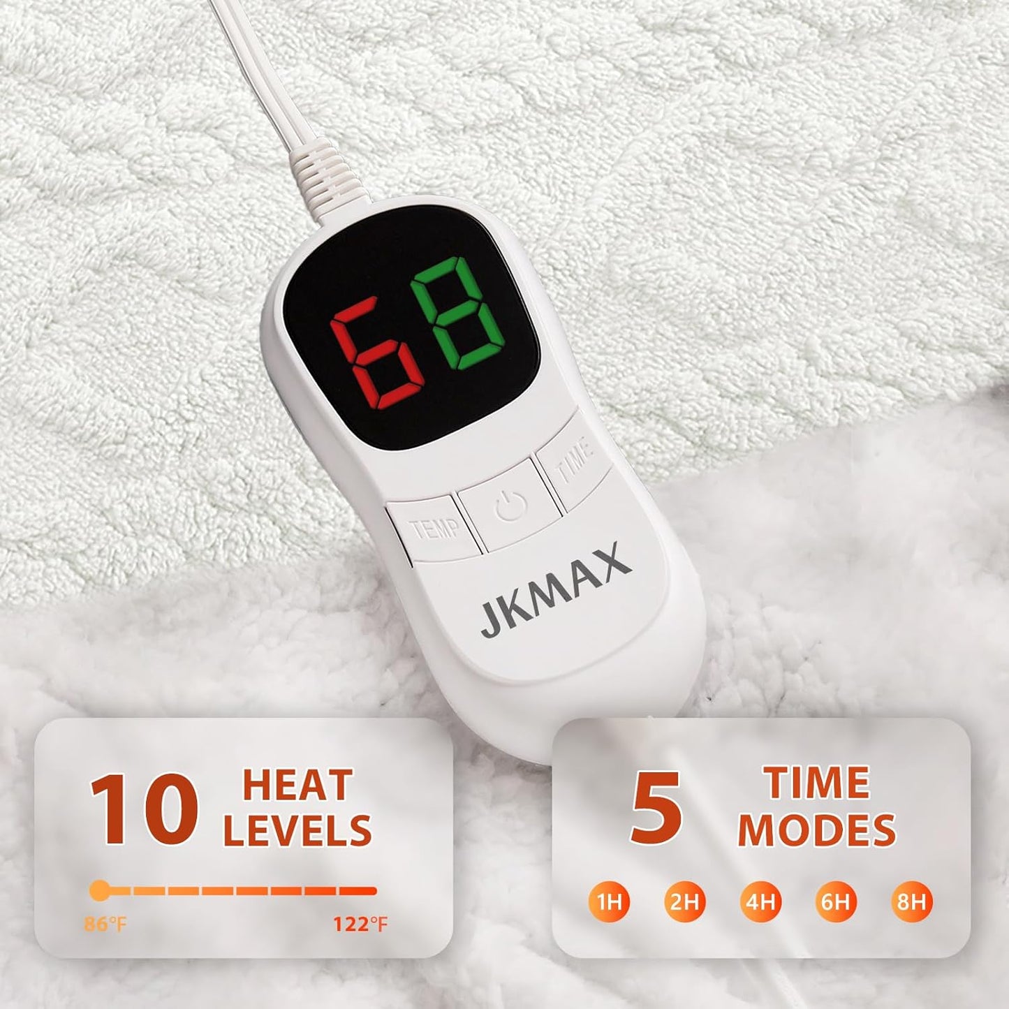 Heated Electric Blanket King Size-100"x90" Heating Blanket with 10 Heating Levels & 5 Time Settings Over-Heat Protection，Winter Warmer for Adults with ETL Certification（Cream）