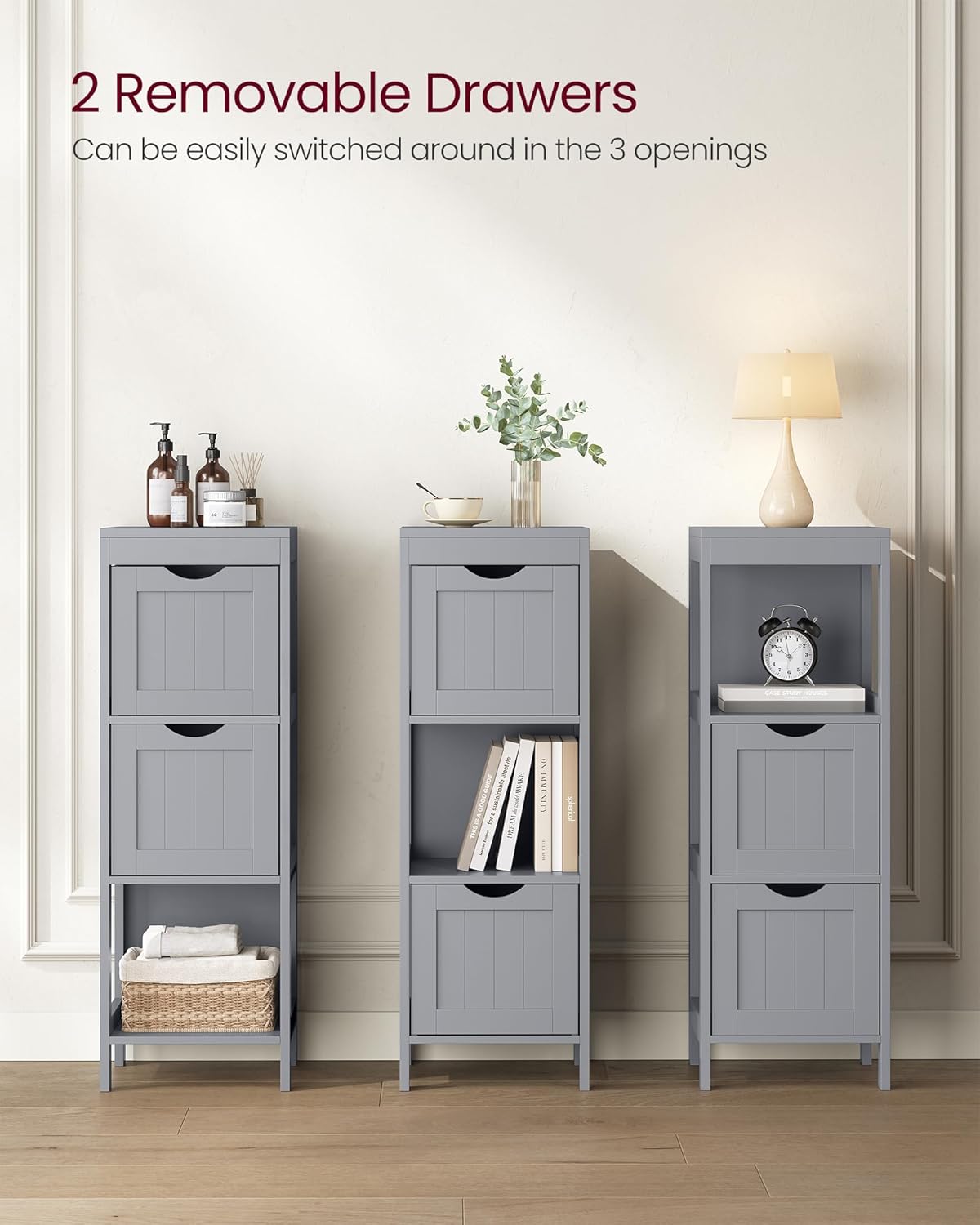 VASAGLE Storage Cabinet, Storage Organizer Rack Stand for Bathroom, Living Room, Bedroom, Multifunctional Corner Unit, 2 Drawers, 35 Inches in Height, Dove Gray UBBC042G02