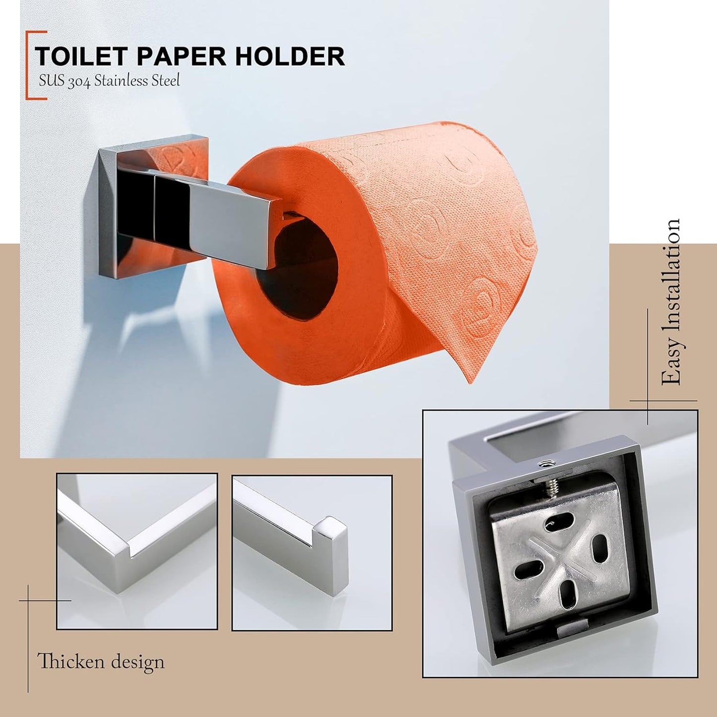 4-Piece Bathroom Hardware Set Chrome Bath Towel Bar Holder Sets Wall Mounted Stainless Steel Bathroom Accessory Kit, Polished Chrome 23.6 Inch