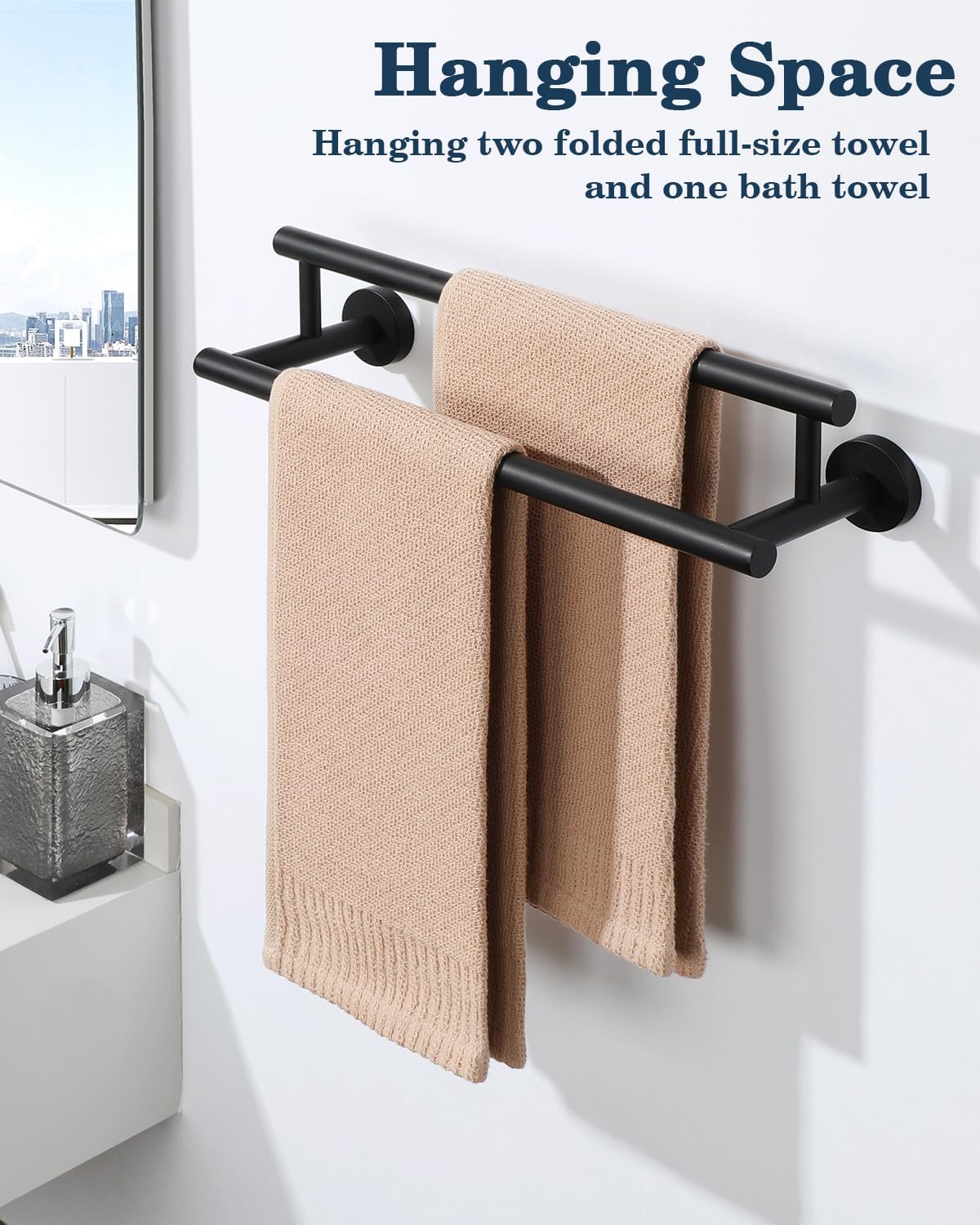 Alise Double Bath Towel Bars Towel Racks for Bathroom Lavatory,Wall Mount Towel Holder SUS304 Stainless Steel Towel Hanger Rail 16 Inch,GYT6902-400-B Matte Black