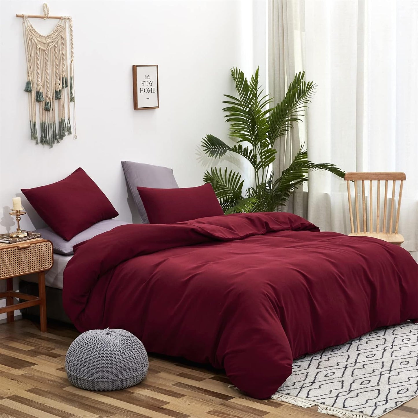 Cottonight Burgundy Comforter Cal King Claret Wine Red Bedding Comforter Set California King Women Dark Red Comforter Cotton Blanket Quilt Breathable Chic Modern Solid Comforter Set