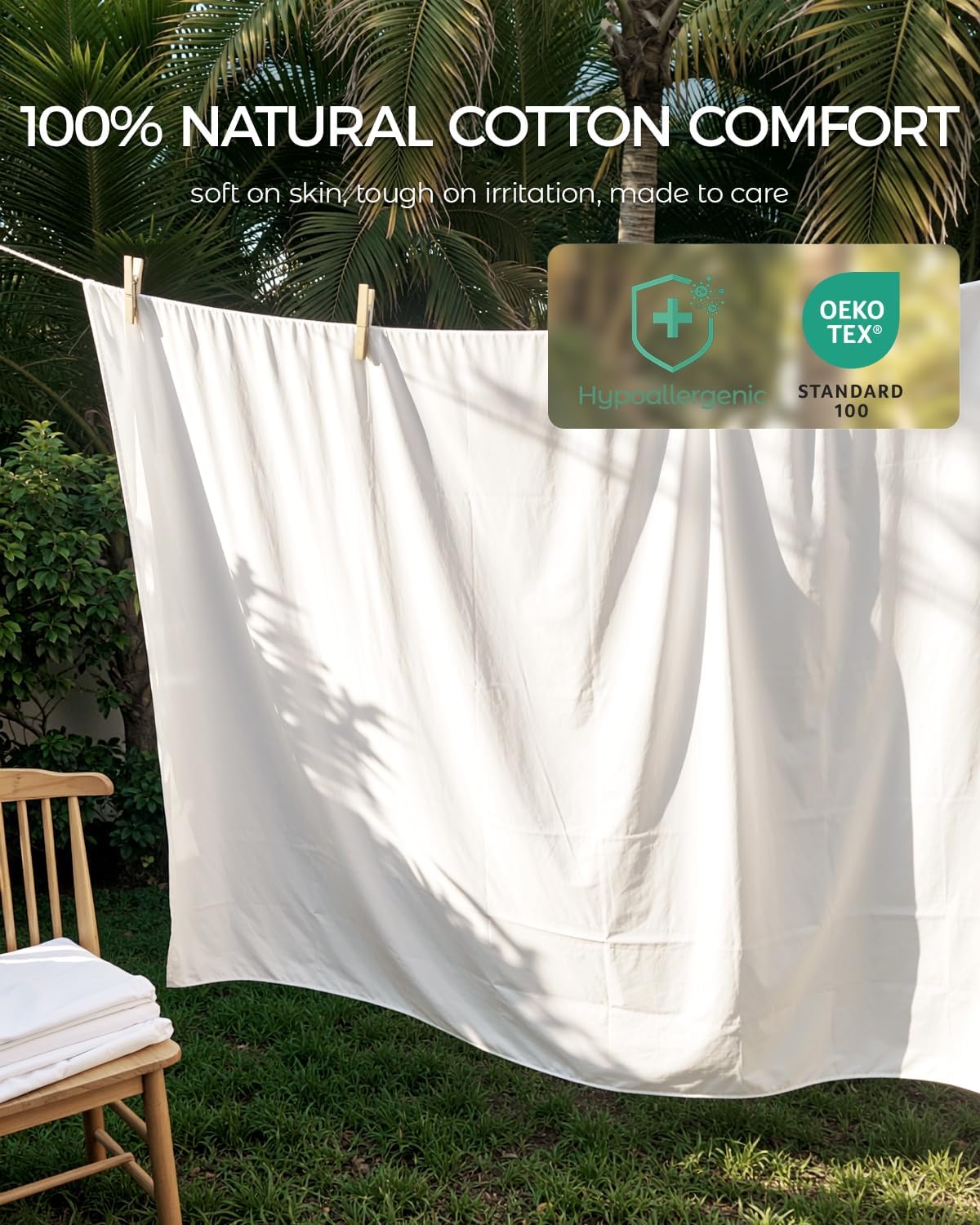 FAUNNA Zippered Mattress Encasement, 100% Cotton Bed Bug and Dust Mite Proof Mattress Protector, Hypoallergenic, Antibacterial Protection, Noiseless Zipper, Six-Sided Cover (Queen 16" Deep)