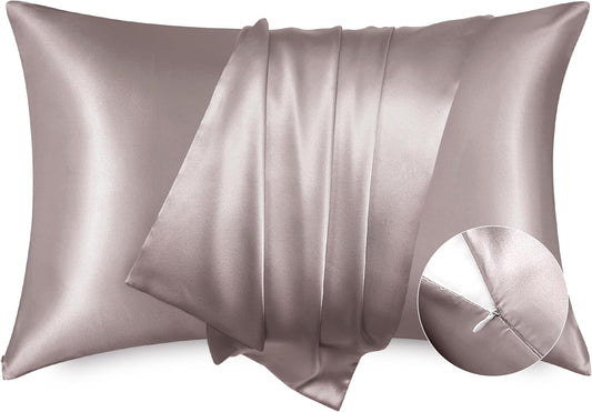 Bedsure Satin Pillowcase with Zipper, Similar to Silk Pillow Cases 2 Pack, Satin Pillow Cases Queen, Silky & Soft Bedding Pillow Covers for Hair & Skin, Gifts for Women Men, Dusty Rose, 20x30 Inches