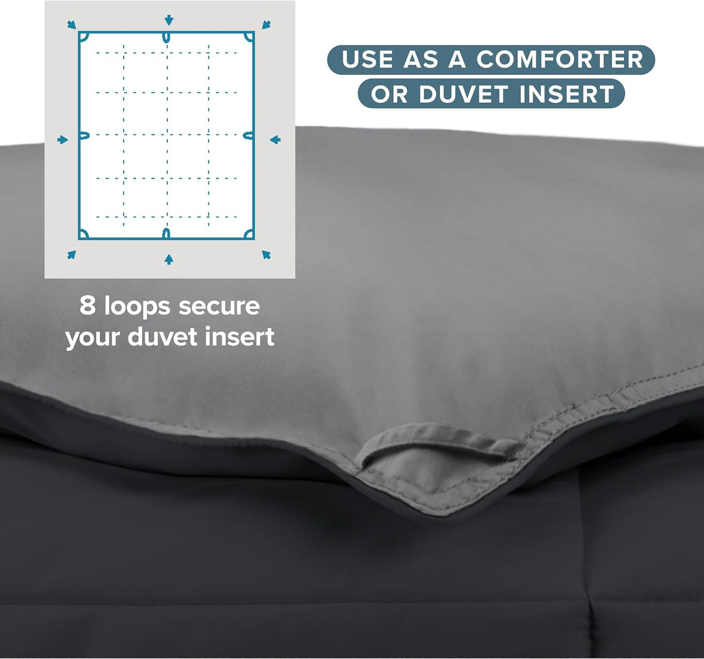 Bare Home Twin/Twin Extra Long Comforter - Reversible Colors - Goose Down Alternative - Ultra-Soft - Premium 1800 Series - All Season Warmth - Bedding Comforter (Twin/Twin XL, Black/Grey)