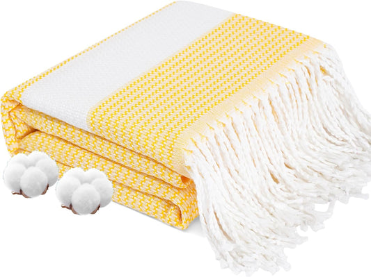 Genovega Oversized Cotton Turkish Beach Towels 74"x38" Thin Quick Dry Sand Free Pool Swim Bathing Towel Extra Large Blanket Adult Travel Essentials Accessories Must Haves Summer Vacation Yellow Dot