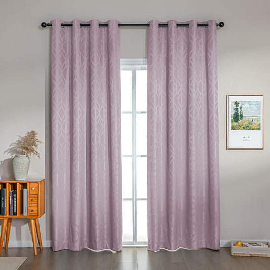 Amazon Basics Jacquard 2-Piece 100% Blackout Curtains, Living Room and Bedroom Drapes, Thermal Insulated Window Treatment, 42"x95", Pink