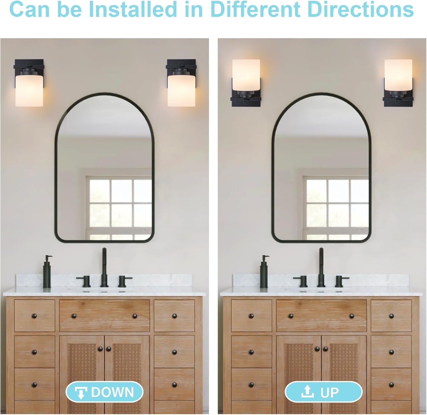 1 Light Modern Bathroom Light Fixtures Over Mirror, Black Vanity Lights for Bathroom Wall Sconces with Milky White Glass Shades, E26 Socket (Bulbs Not Included)