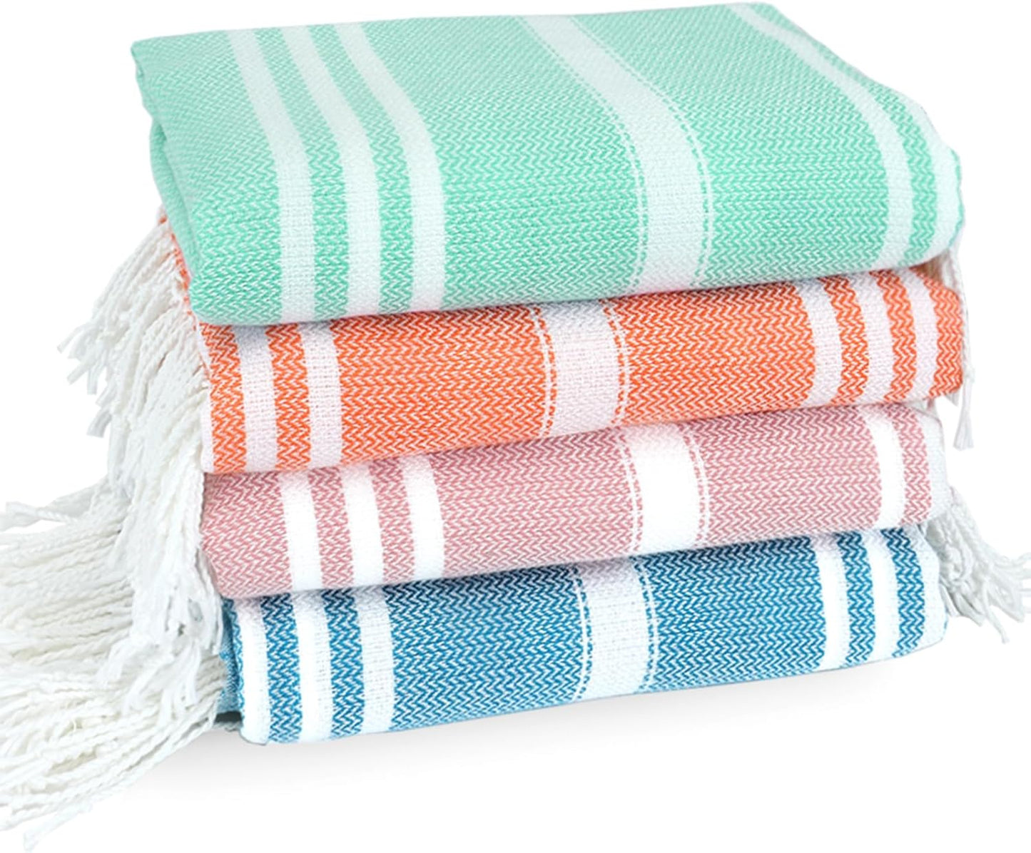 4 Pack Cotton Turkish Beach Towel Lightweight Thin Travel Vacation Essentials Oversized XL Towels Set for Pool Swim Bath Camping Cruise Accessories Absorbent Quick Dry Sand Free Bulk clearance Striped