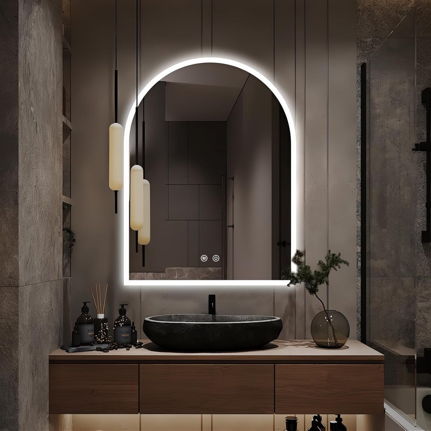 Niccy Arched LED Bathroom Mirror, 40"x30" Arch Frameless Frontlit & Backlit Mirrors for Wall, Arched Lighted Vanity Mirrors with Memory Function for Bathroom Bedroom, Defogger 3 Color, Explosion-Proof