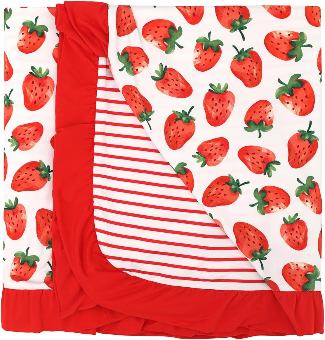 Premium Baby Blanket for Girls, Stretchy Quilt, Soft Crib Bedding for Newborn Baby and Toddler, Ruffle Nursery Blanket for Kids, Viscose Made from Bamboo, 50''x50'' Strawberry