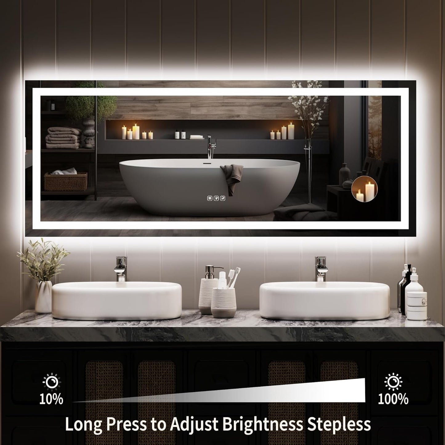 GarveeHome 60x25 LED Bathroom Mirror with Lights, Dimmable, Anti-Fog, Backlit + Front Lit, Smart Bathroom Vanity Mirror for Wall, Memory Function, Shatter-Proof (Horizontal/Vertical)