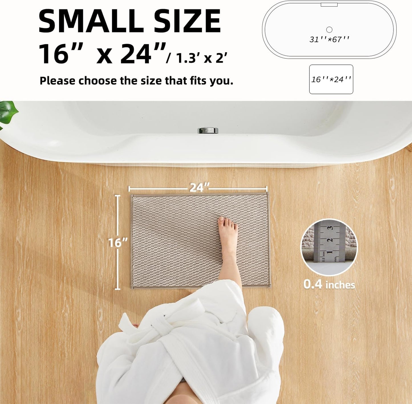 Bathroom Rugs Non Slip Washable, Super Absorbent Thin Bath Mat Small Quick Dry Low Pile Bathroom Rug, Beige 16"x24"