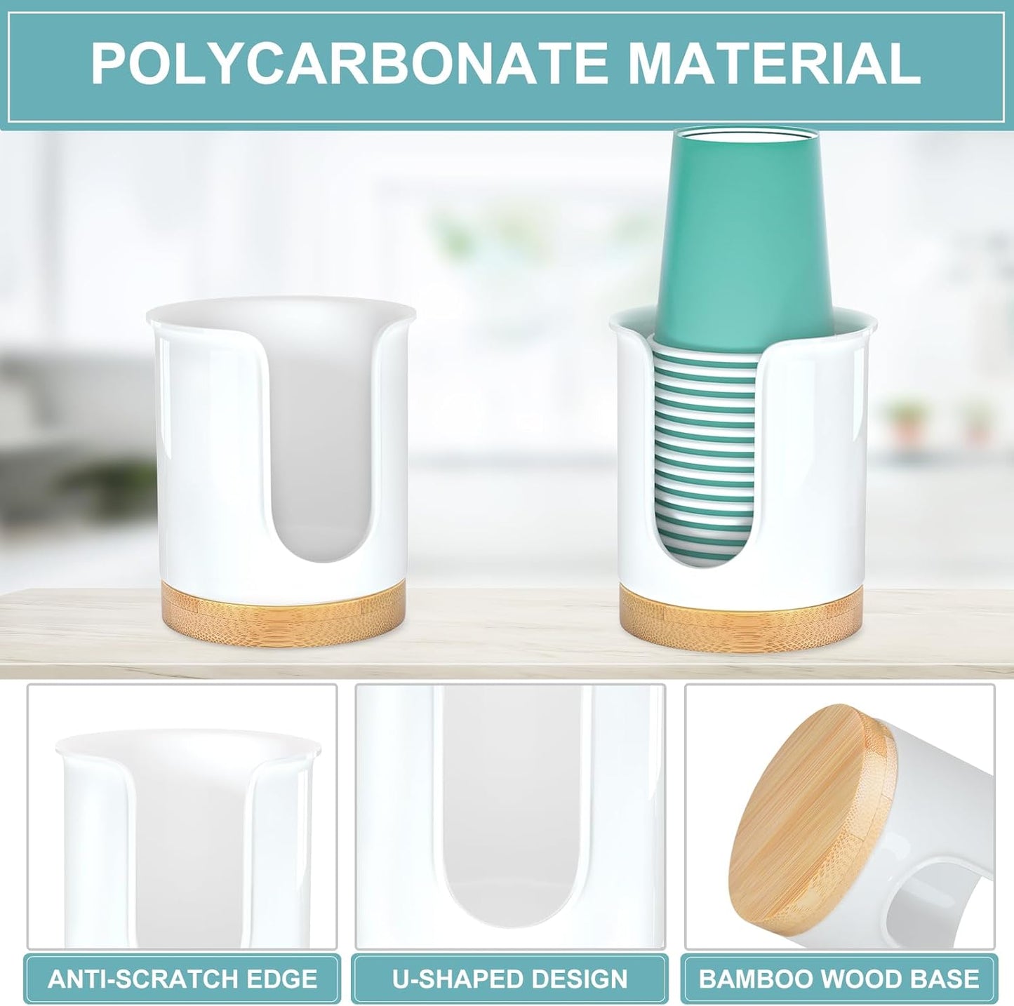 2 Pack Bathroom Cup Dispenser - Small Cup Holder and Mouthwash Cups Holder for 3 Oz Countertop - Convenient Paper Cup Dispenser - Bamboo Wood Base Bathroom Cup Holder（White）