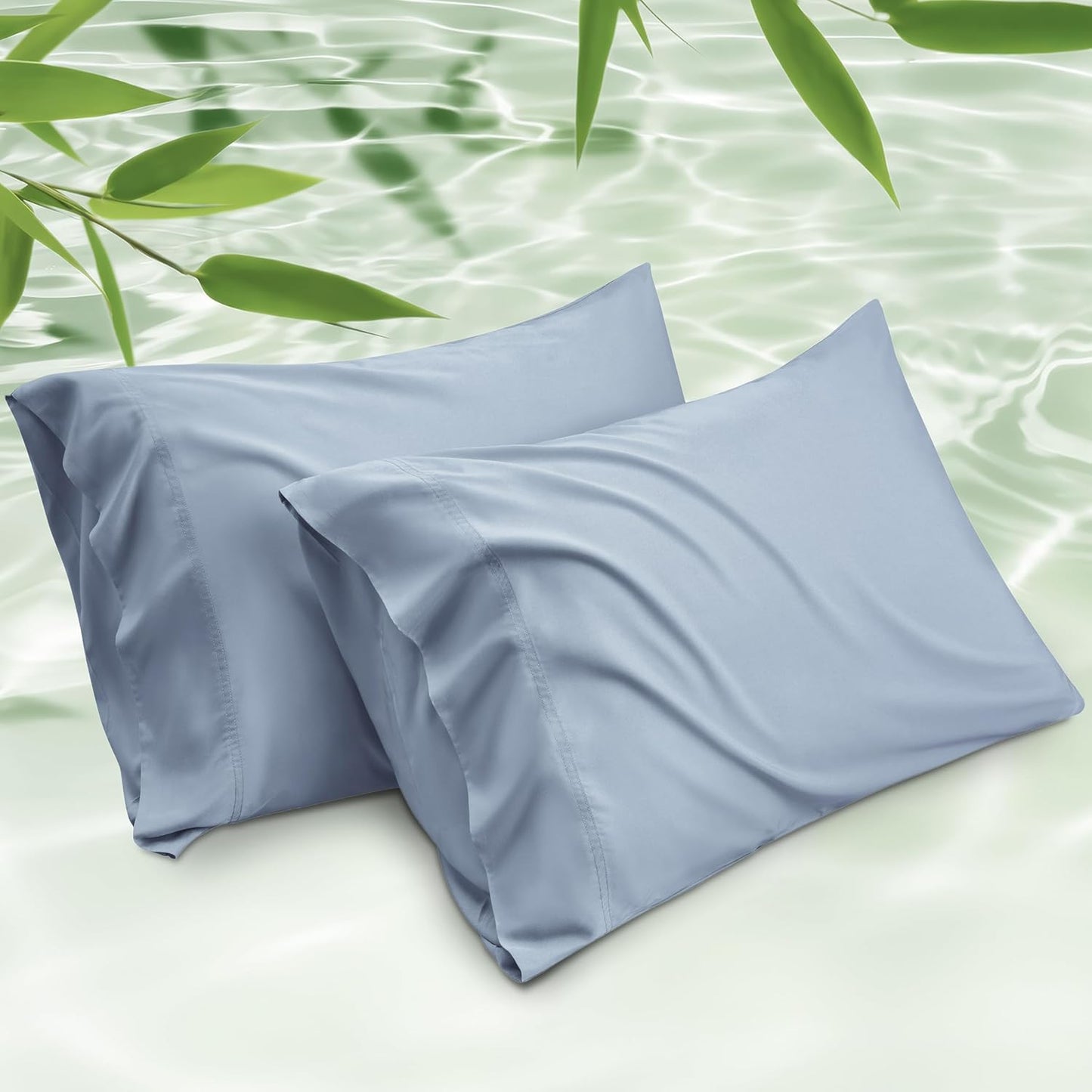 Bedsure Pillow Cases Standard Size, Cooling Pillow Cases, Rayon Derived from Bamboo Grey Blue Pillowcases Standard Set of 2, Breathable & Soft Bedding Pillow Cover with Envelope Closure, 20x26 Inches