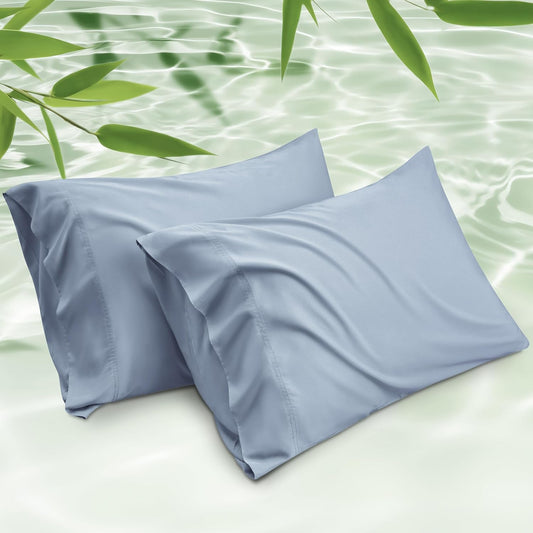 Bedsure Pillow Cases Standard Size, Cooling Pillow Cases, Rayon Derived from Bamboo Grey Blue Pillowcases Standard Set of 2, Breathable & Soft Bedding Pillow Cover with Envelope Closure, 20x26 Inches