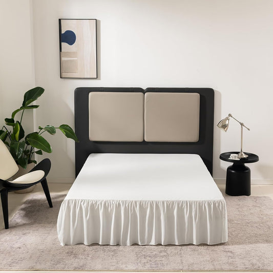 Bed Skirt Twin Size Ruffled Bed Skirt with Split Corners, 16 Inch Drop Dust Ruffle Bed Skirts with Platform, Ivory
