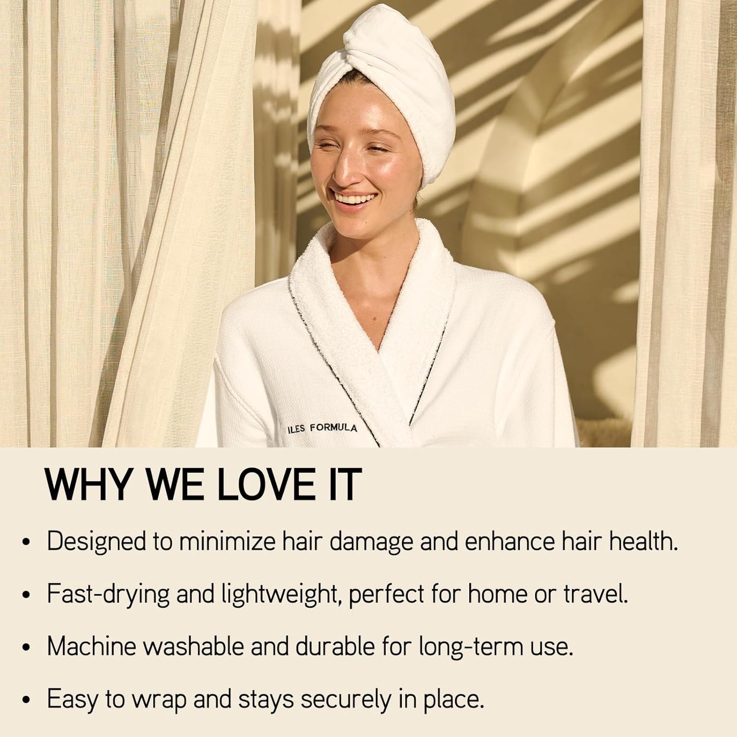 ILES FORMULA Hair Turban Towel – Ultra-Soft Microfiber Hair Towel Wrap for Fast Drying, Frizz Control & Breakage Protection – Large, Lightweight Hair Wrap for Short, Long & Curly – White