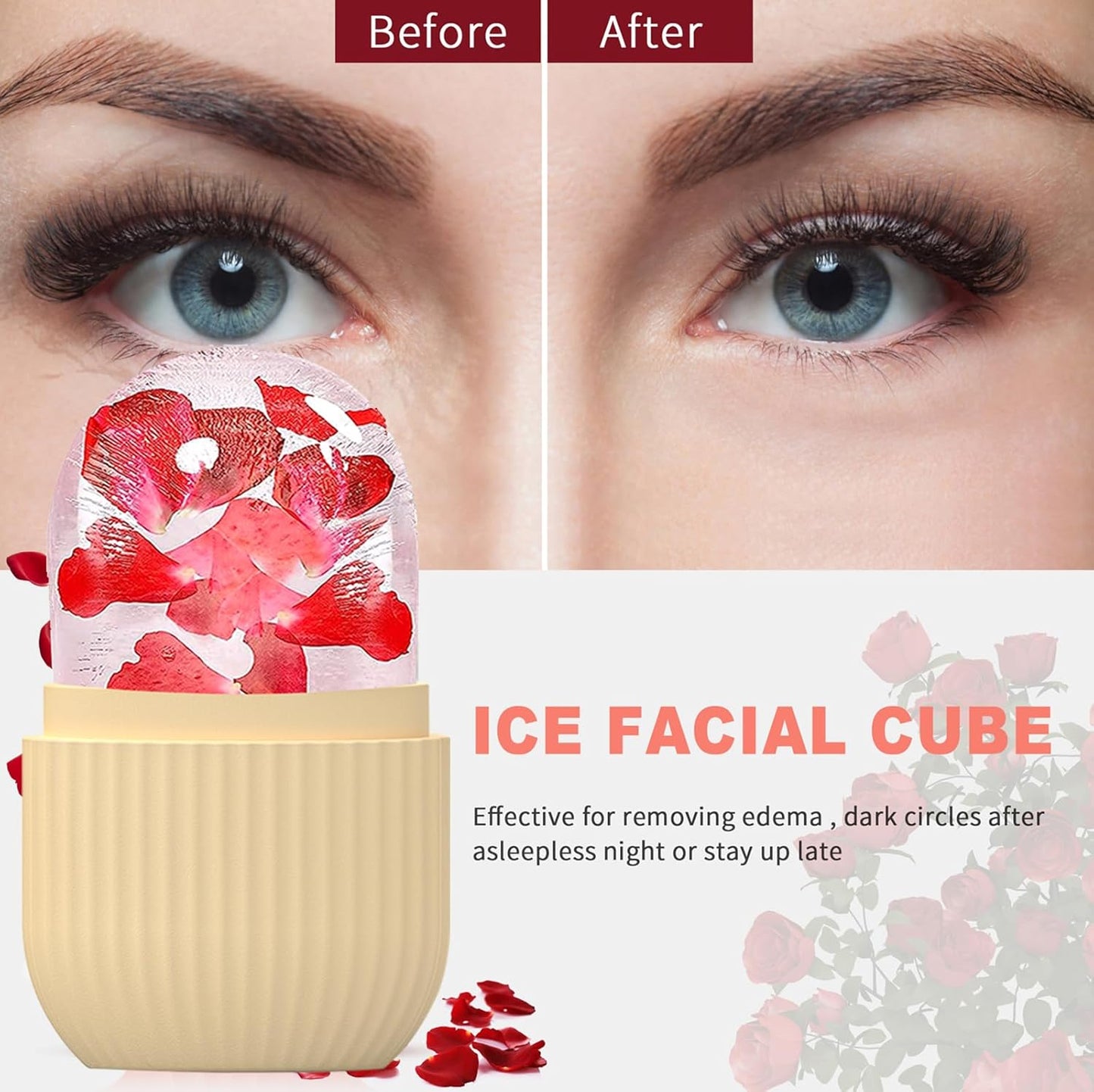 Ice Face Roller, Reusable Silicone Mold Face Massage Eye Facial Beauty Skin Care Tools Apply Ice for Shrink Pores Anti Wrinkle Reduce Puffiness Improve Skin Elasticity, Striped, Yellow