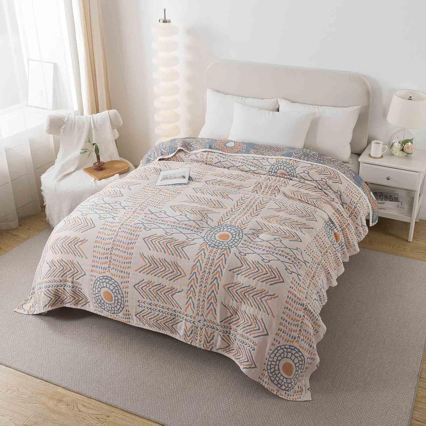 Qidordour Boho Throw Blanket, 60"x80" Muslin Blankets, 100% Organic Cotton Blanket for Couch Sofa, Lightweight Quilt, All Season Bed Throw, Farmhouse Home Decor, D-Indian Arrowhead