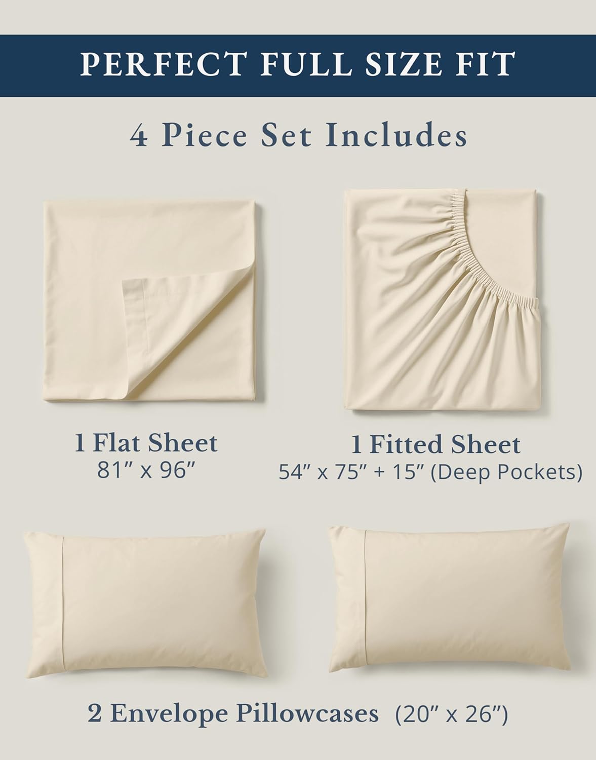 LANE LINEN 100% Organic Cotton Full Sheets Set, 4-Piece Pure Organic Cotton Percale Sheets, Long Staple Cotton Sheet, Ultra Soft Bedding Sheet, Breathable,Fits Mattress Upto 15" Deep - Natural