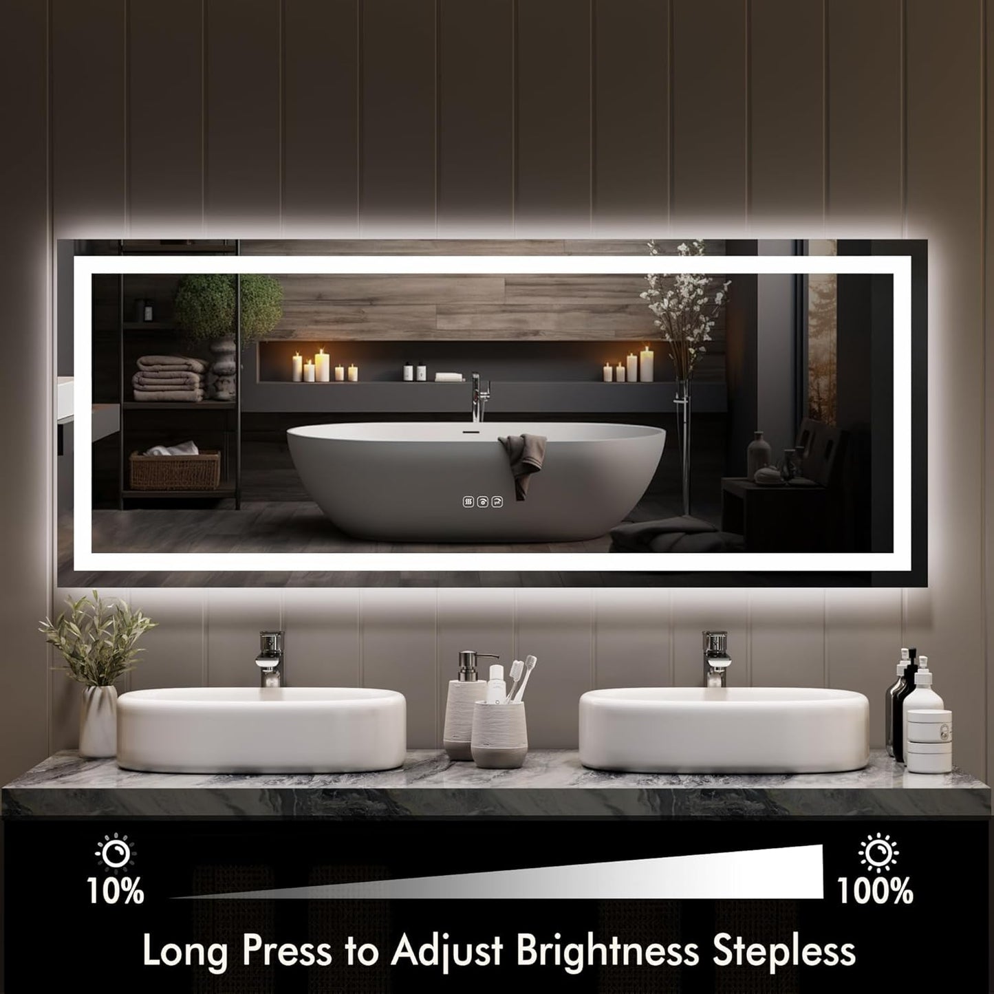 60x24 LED Bathroom Mirror with Lights, Backlit + Front Lit, Dimmable, Anti-Fog, Lighted Bathroom Vanity Mirror for Wall, Memory Function, Shatter-Proof (Horizontal/Vertical)