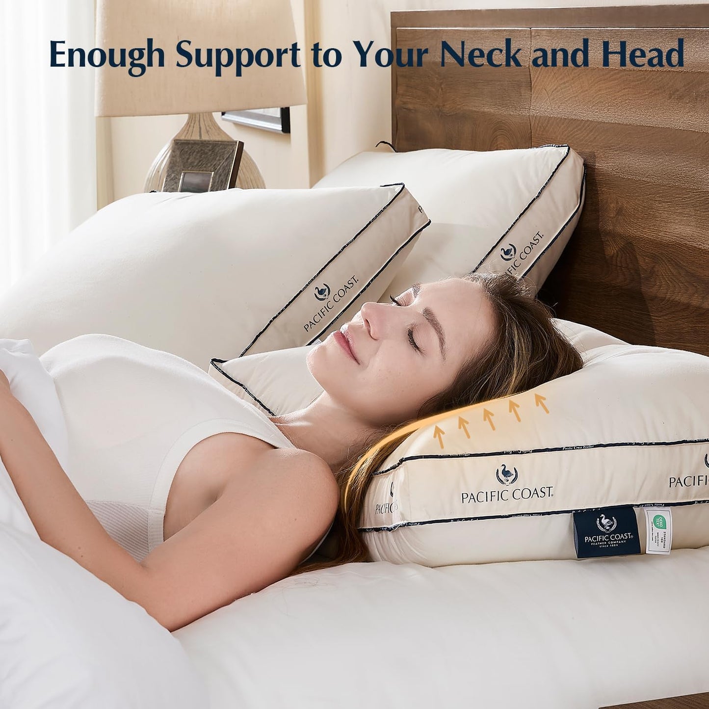 Pacific Coast Goose Feather and Down Pillows, with 100% Organic Cotton Cover, Standard Size Set of 2, Gusseted Design for Sleeping, Hotel Collection, Firm Pillows for Side and Back Sleepers