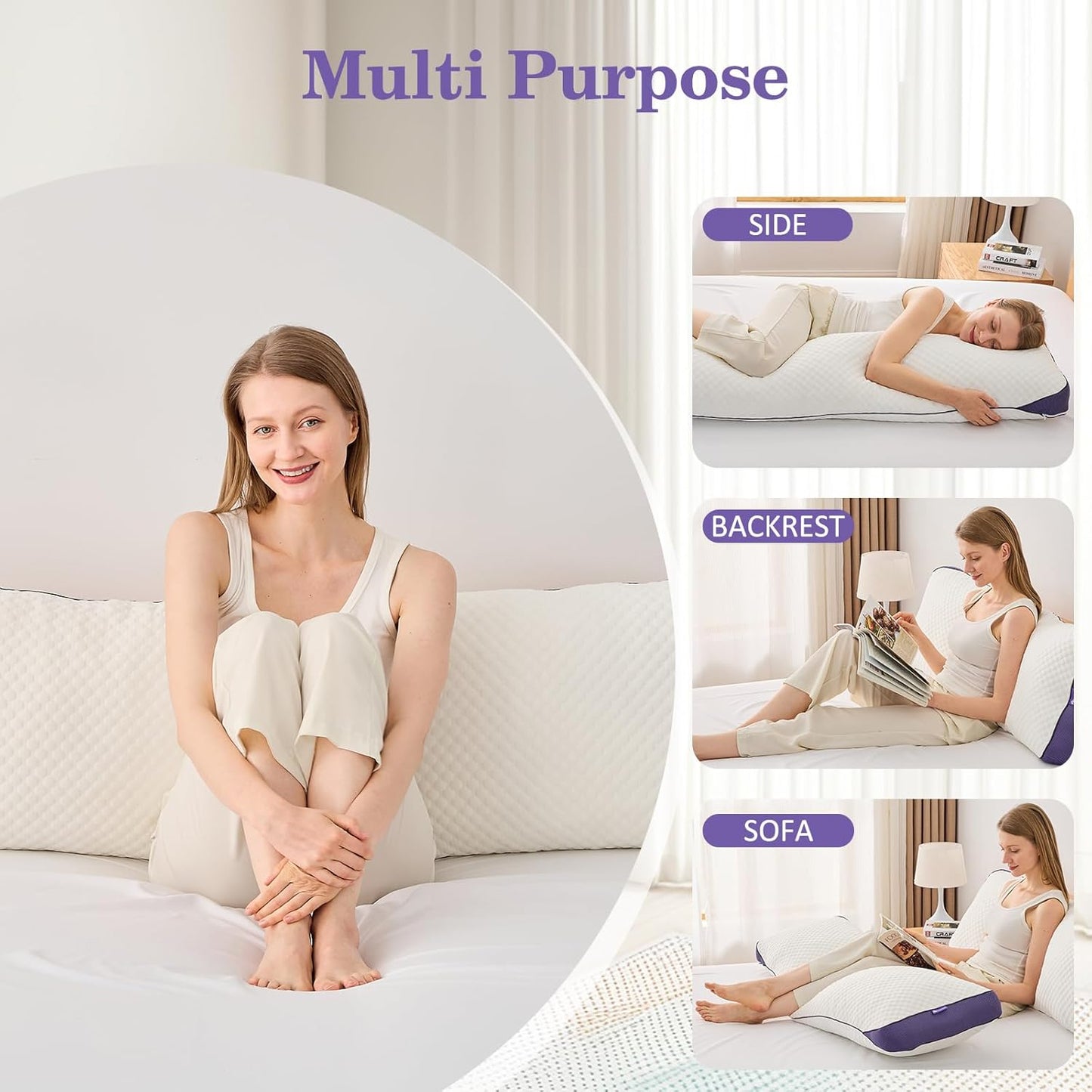 HOMELAB Adjustable Shredded Memory Foam Body Pillow, Cooling Long Pillow with Washable Cover, Full Support for Side Sleepers, Back, Hip & Leg Comfort, 1 Pack 20"x52"