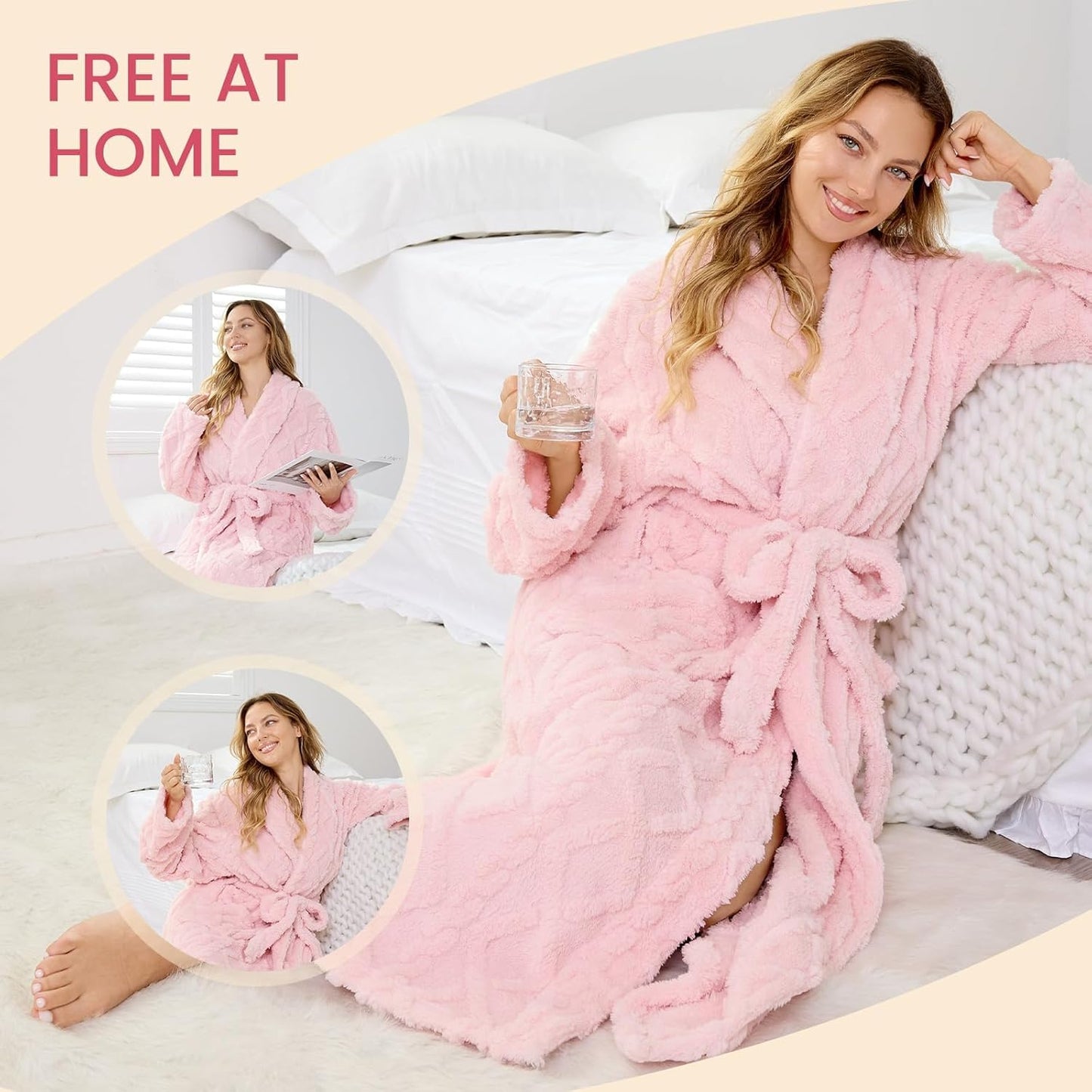 MIZZEO Microfiber Robes for Women, Cozy Soft Warm Plush Women Robe Plush Long Bathrobe