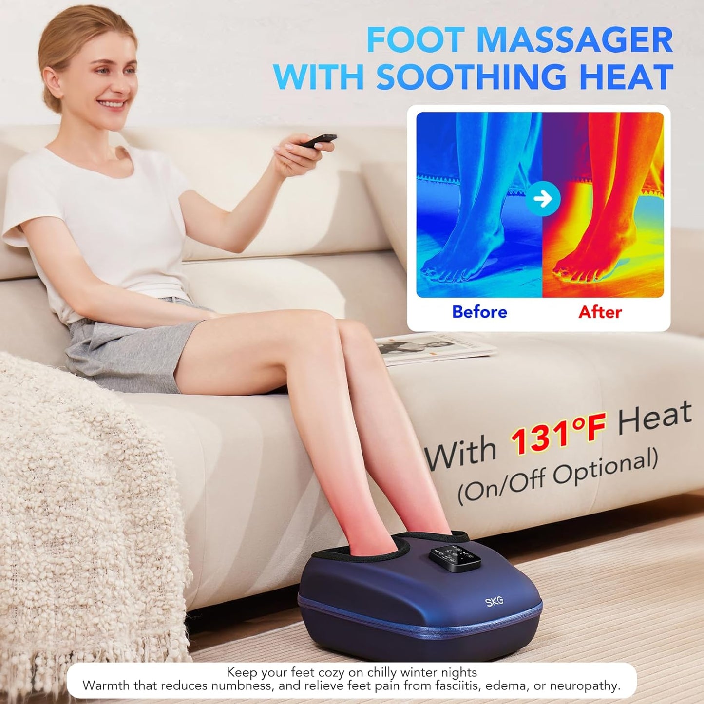 SKG Foot Massager with Heat and Remote, Upgrade Electric Feet Massager for Plantar Fasciitis Pain Relief, 3 Levels Compression Massage for Neuropathy Plantar Fasciitis, Up to Size 13 Home Office Use