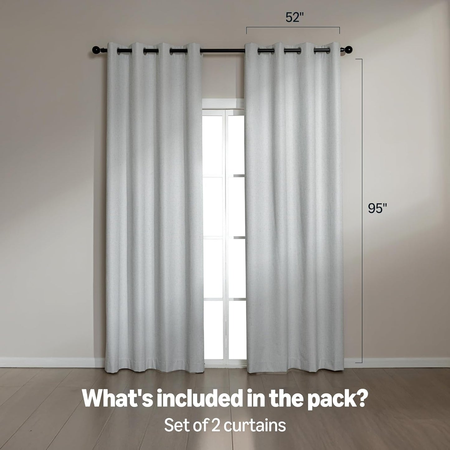 Amazon Basics Faux Linen Blackout Curtains for Bedroom and Living Room, 2-Piece Set with Grommets, 52" W x 95" L, White