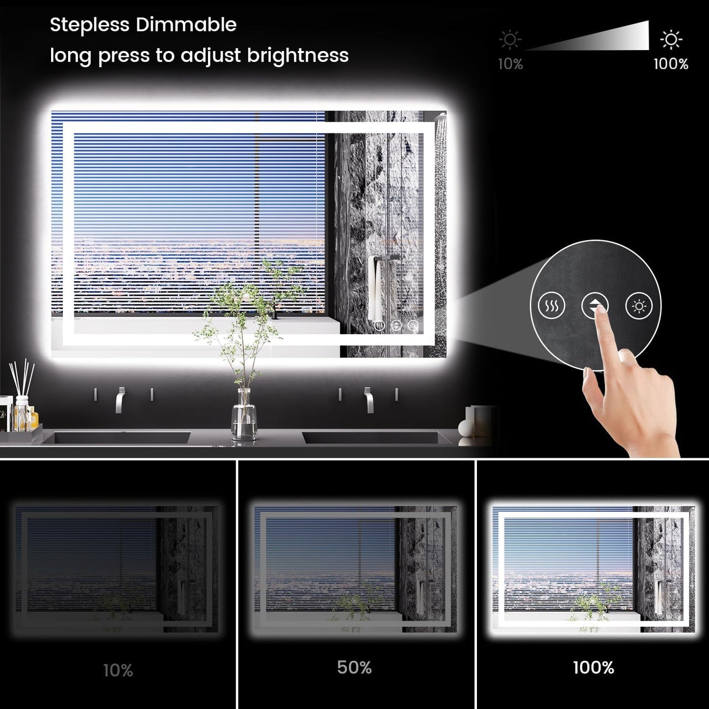 48X30 LED Bathroom Mirror with Lights, Anti-Fog, Backlit + Front Lit, Lighted Bathroom Vanity Mirror for Wall, Memory Function, Dimmable, Tempered Glass, Shatter-Proof, ETL Listed