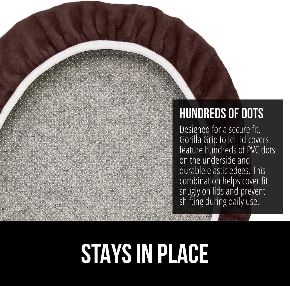 GORILLA GRIP Thick Memory Foam Bathroom Toilet Lid Seat Cover, Soft Velvet Topside, Machine Wash, Plush Cushioned Covers Fits Most Size Lids, Decorative Bath Room Accessories, 19.5x18.5, Brown